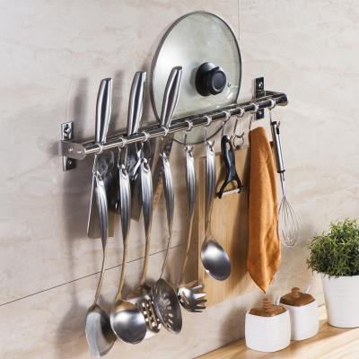China Sustainable Pot Rod Hanger For Kitchen Tools Towel Pan Chromed Spoon Knife Storage Hanging Rail With Sliding Hooks Single Rod Kitchen Rack for sale