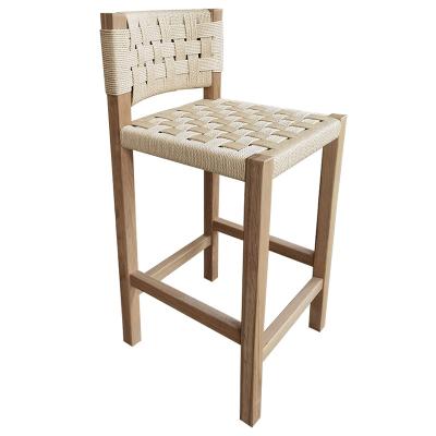 China Retro Custom Woven Solid Wood Bar Chair High Backrest Coffee Stools Bar Chair Home for sale