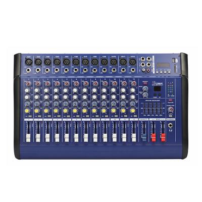 China Hot Sale 12 Channel Mixer Audio Equipment Professional Used USB BT Console Stage DJ Mixer Audio Sound Power Amplifier for sale