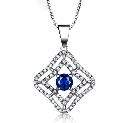 China FASHIONABLE Blue Sapphire Pendant Necklace S925 Sterling Silver Vintage Pendant Necklace For Women for sale