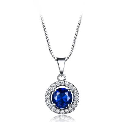 China TRENDY S925 Sterling Silver Women's Vintage Sapphire Silver Chain Pendant Necklace For Women for sale