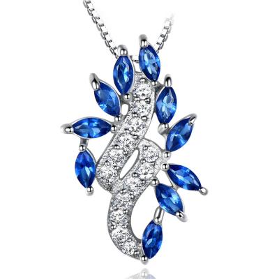 China TRENDY Sapphire S925 Sterling Silver Leaf Diamond Clavicle Chain Female Pendant Necklace For Women for sale