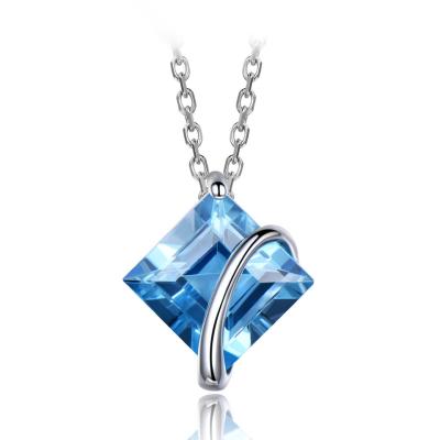 China TRENDY Natural Blue Female Jewelry Clavicle Topaz S925 Sterling Silver O-Chain Custom Pendant Necklace for sale