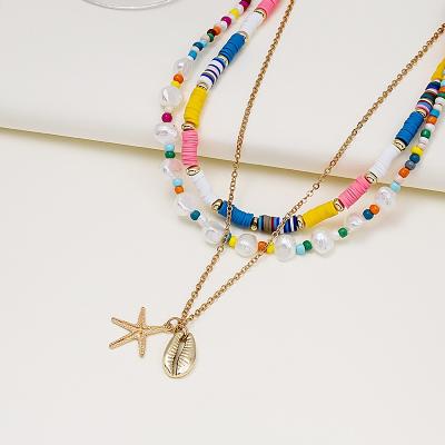 China FASHIONABLE Personality Colorful Handmade Beaded Necklace Summer Rice Female Shell Set Long Necklace for sale