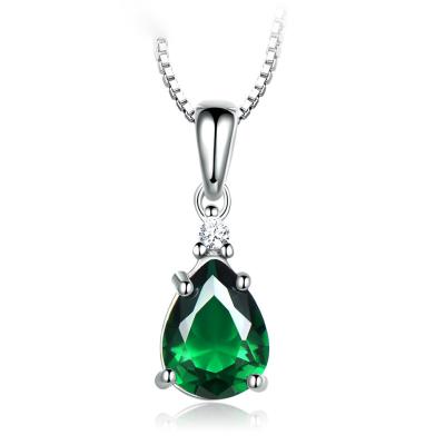 China Factory direct sale FASHIONABLE 925 sterling silver solitaire clavicle drop shape green chain pendant necklace for women for sale