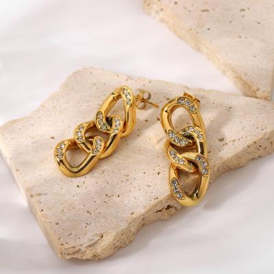 China Twisted Style Western Cavity Dangle Earrings Stainless Steel Tasty Chain Link Cuban Earrings for sale