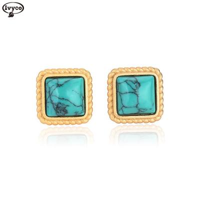 China TRENDY funky earrings for women silver turquoise square 925 needle jade turquoise jewelry earrings for sale