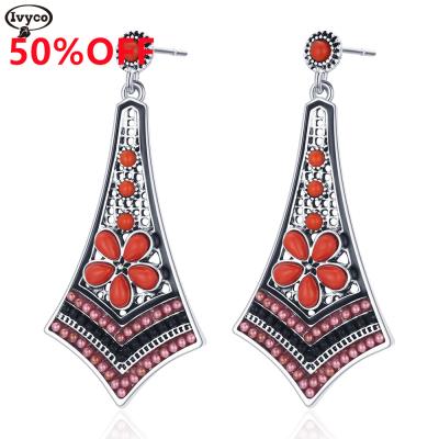 China Custom Western Style Fashion Women Bead Bib Statement Earring Vintage Boho Stone Earrings for sale