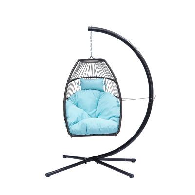 China Leisure Chair US Indoor Outdoor Folding Wicker Hanging Chair, with Cushion and Pillow Patio Rattan Swing Hammock Egg Chair for sale