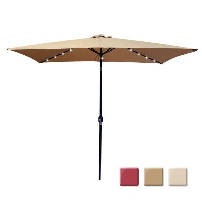 China US Weather Heavy Duty Stock Outdoor Rectangular 10x6.5Ft Parasol With Crank And Tilt, Solar LED Lit Market Umbrella for sale