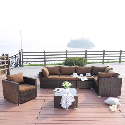 China Rattan Sofa Sets All Weather Garden Rattan Furniture Rattan Modern Outdoor Patio Wicker Sectional Sofas for sale