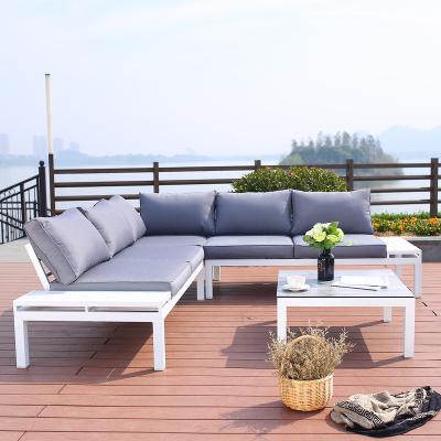 China Modern Outdoor Cast Aluminum Garden Furniture 4 Piece Sectional Sofas Set With Cushions for sale