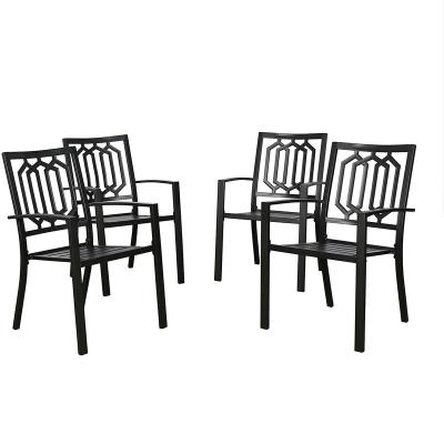 China Modern 4 Pcs Set Patio Metal Dining Stacking Chairs Metal Armchairs for sale