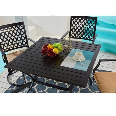 China Modern Outdoor Square Metal Steel Frame Table With Umbrella Hole Patio Dining Table for sale