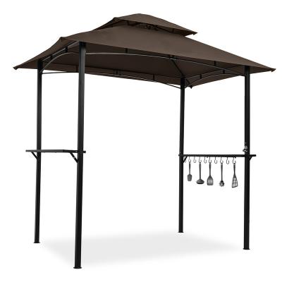 China Outdoor Double Yard Leisure BBQ Grill Gazebo 8 x 5 ft Flat Roof Gazebo BBQ Metal Grill Gazebo Tent for Garden for sale