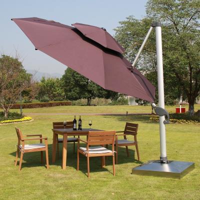 China Round High Quality Modern Double Roman Umbrella Outdoor Led Solar Top 3.5M Wide Roman Umbrella Parasol for sale