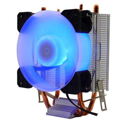 China Copper 2 Pipes Light Blue Heatsink Cooler Aluminum CPU Fan 10pcs SMLED Computor Quiet Desktop Fan 90W For Intel 775/1155/AMD for sale