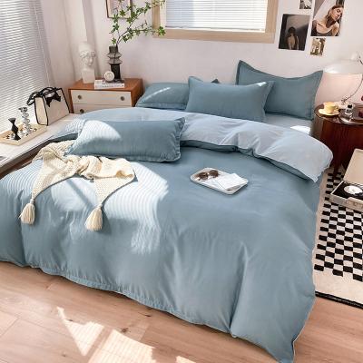 China Nondisposable Home Textile Manufacturer 4 Pcs Queen Size Quilt Duvet Cover Solid Color Bed Cotton Bedsheets Hotel Luxury Space King Valentine for sale