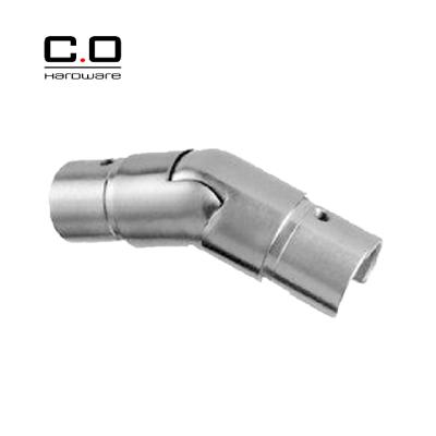 China Traditional 304 Stainless Steel Square Round Tube Steel Connectors 50mm 90 Adjustable 45 Degree Handrail Railing Elbow for sale