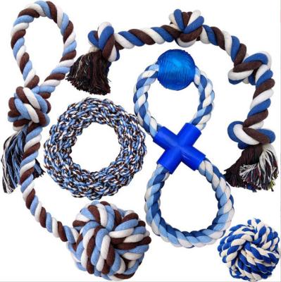 China Viable Wholesale Dogs Rope Chew Bone Toys Cotton Rope Squeaky Set for sale