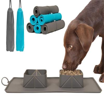 China Viable Outdoor Portable Food Water Pet Bowl With Place Mat Collapsible Silicone Sublimation Pet Bowl for sale