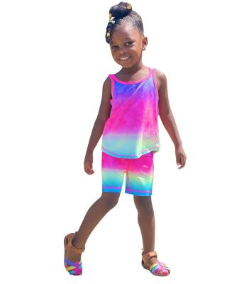 China 2022 New Washable Children Clothing Kids Beach Two Piece Tie Dye Short T-shirt Sleeve Shorts Top Casual Girls Children Clothing for sale