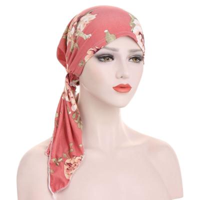 China 2021 Multifunctional New Spring and Autumn Two-tail Style Curved Scarf Baotou Muslim Hat Cloth Cloth Sweater Floral Scarf for sale