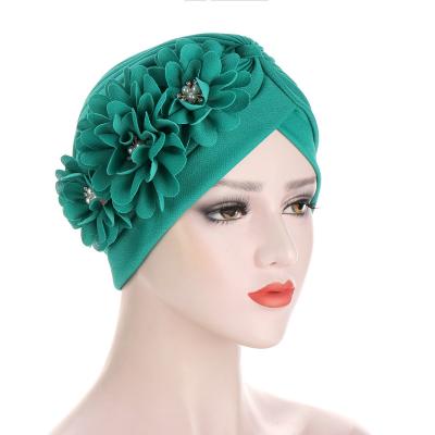 China Acceptable Logo Color Turban Hat 10 Folds Watermelon Hat Stickers Three Flowers Fashion Baotou Hat for sale