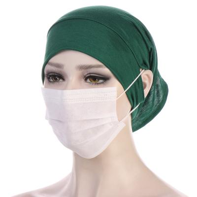 China 2021 multifunctional flat brim with pierced hood basing hat can use mask milk silk turban head scarf muslim hat for sale