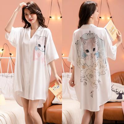 China Women's Pajamas Thermal V-Neckline Loose Over The Nightgown Women's Cartoon Printing Dress Shirt Sleepwear for sale