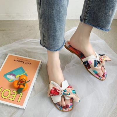 China New Fashion Ladies Sandal Summer Bow Silk High Quality Popular Wholesale Light Scarf Flat Shoes Lady for sale