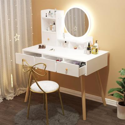 China (Other)Adjustable Modern Wooden Vanity Table Mirrored Dressing Table Bedroom Furniture With Led Light for sale