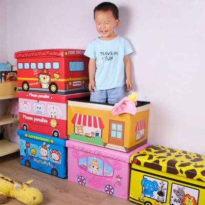 China Toy Storage Box Children Step Large Capacity (Size) Cartoon Adjustable Foldable Storage Stool Leather Stool for sale