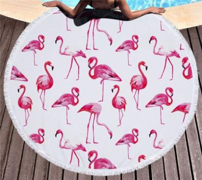 China Supplier china factory sales flamingo pattern QUICK DRY golden custom printed microfiber beach towel with tassels JTVOVO for sale