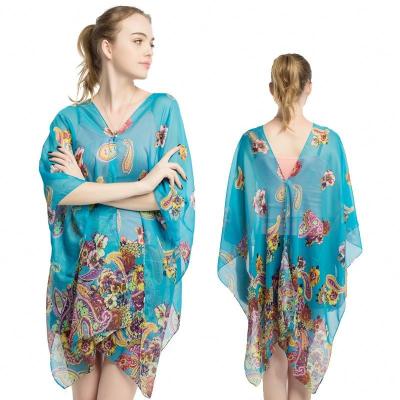 China 2018 Summer Breathable Chiffon Printed Women's Beach Wear Cover Up Swimwear Beachwear For Girl for sale