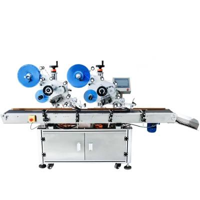 China Automatic Double Heads Square Food Boxes Battery Label Applicator Bottle Self Adhesive Lid Flat Surface Labeling Machines for sale