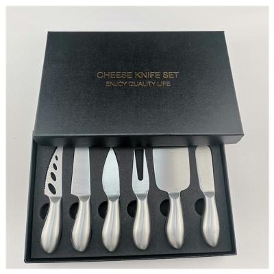 China Sustainable set of 6 stainless steel butter cheese knives with hollow leg for sale