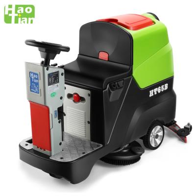 China Hotels Drive Type Industrial Scrubber Dryer HT-65B Double Brush Haotian Lathe On Floor Scrubber Machine for sale