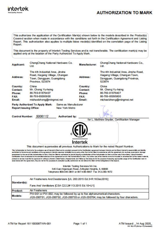 ETL - Dongguan City Chengchang Nationa hardware.,Ltd