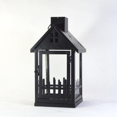 China Creative Black Stand European Wedding Outdoor Home Decoration Candle Lantern Home Garden Metal Lantern for sale