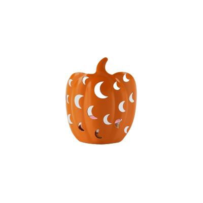 China Tea Light Stand Metal Rated Pumpkin Halloween Powder Coating and Screen Printing Home Decoration Iron Orange Candle Holder Tea Light Stand for sale