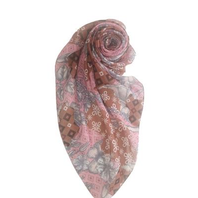 China High Quality Square Printed Cotton Voile Hijab Scarf Women's Square Flower Size110*110cm Printing Scarf Shawl for sale