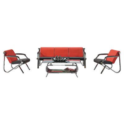 China Foldable Stainless Steel Italian Leg Sofa Combination Lobby Hotel Living Room Set Red Leather Sofa Style Sofa Can Be Customized for sale