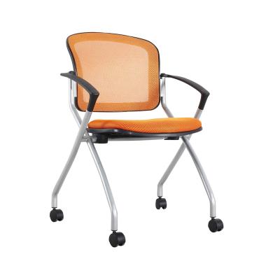 China Adjustable (height) ergonomic fabric conference room folding chair mesh stackable foldable training office chairs with writing pad for sale