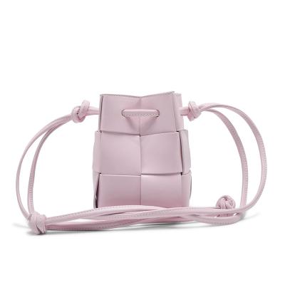 China 2022 Fashion Design Small Mini Bag Cute Drawstring Handbag Bag For Girls Women Pink Color Leather Bag Grid for sale