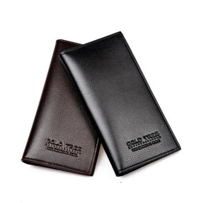 China Vintage Factory Waterproof Leather Men's Long Double Grain Leather Travel Wallet Multi-Card Stance for sale