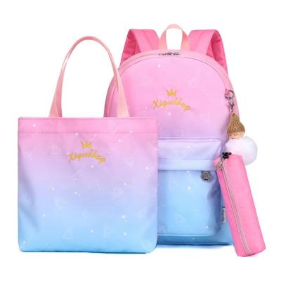 China 2021 new arrival anti-theft fashion colorful nylon students backpacks gradient color school bags set for girls for sale