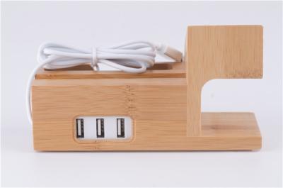 China New Bamboo Multi Device Charging Station For Laptop Desk 3 USB Hub for sale