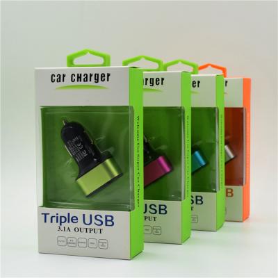 China 3.1A triplican el CE/FCC del cargador del coche del puerto del USB 3/salida negra del color 5V de Rohs en venta