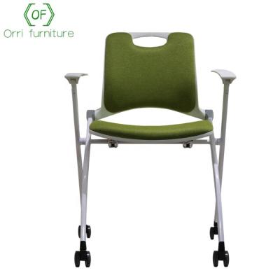 China Orri Furniture Meeting Room Fabric Folding Folding Chair with Casters for sale